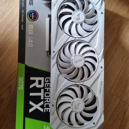 NVIDIA GeForce RTX 3070 ROG Strix White V2 LHR Ampere Graphics Card from ASUS.

Used in great condition, purchased from Scan.co.uk on 04/03/2022 (4th March 2022), receipt included for warranty.
This has never been overclocked or mined on, only used for casual gaming. Comes in original box, accessories, and even the ASUS strix ring.