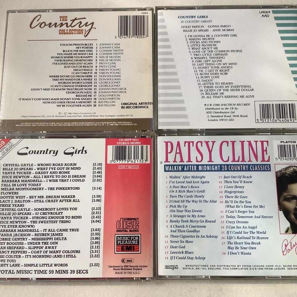 Country Girls
4 x CD Collection
*********
Patsy Cline: Walkin’ After Midnight, 28 Country Classics
Country Girls: 20 County Greats
The Country Collection
Country Girls
*********
Very Good Condition