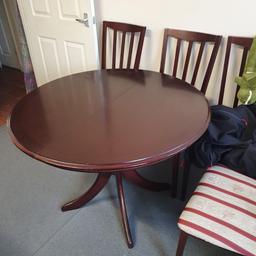 £20.00 must go
Dark brown circular table with 5 chairs one has little damage on one corner. The table extends from the middle
Approx sizes
Closed W 41 inches
Extended W 55

 Collection only
Sutton-in-Ashfield

£20.00 must go