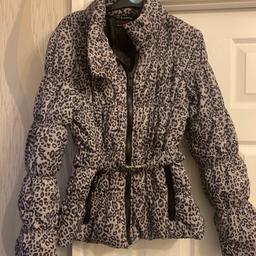 Like new new look grey leopard print belted padded jacket with pockets size 14