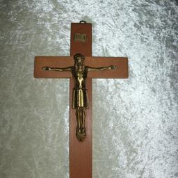 Holzkreuz mit Messing-Jesus -30cm