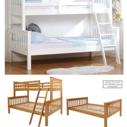 Clean contemporary design
Versatile fresh white finish
Single top bunk (3 ft)
Small double bottom bunk (4 fft)
Bunks can be separated into separate beds
Safety railings, avoid nighttime tumbles
Slatted bed bases
Mattresses are not included

Dimensions:

Overall:
H151.5 x W204.5 x D152.5 cm / H61.8 x W52.9 x D80.4 Inches

Height below bed:
30.5 cm / 12 inches

Height between bunks:
76 cm / 29.9 Inches

🛠self assembly required instructions included

delivery available
07708918084