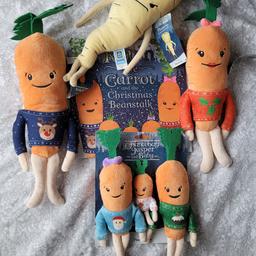 Kevin the carrot and family with parsnip and book never used brand new.

recorded delivery