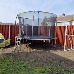 I am selling my sons 14ft trampoline. There is a few rips in the enclosure and the springs are a bit rusty. Please see photos. Buyers needs to dismantle on collection if collecting before Wednesday, as new trampoline is coming. Asking for £50 ONO. The rubber foam noodles are around the poles, some of them are ripped but still work. Please feel free to ask me any more questions.