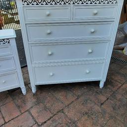 One bedside table 40cm wide x 31cm deep x 72cm high and a set of drawers 91cm wide x 40cmdeep x 102cm high. Both need some tlc but a great project. Price for both. Pick up Mosley Common M28.  Cash on collection please.