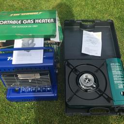 Portable Camping Heater and Cooker.

Both fully working and in vg used condition.

Both have new gas canisters fitted.

No longer required