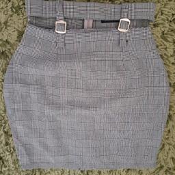 pretty little thing grey check mini skirt cut out waist size 10