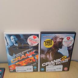 Bundle of Crank  and Crank 2 High Voltage DVDs.

Good working condition. Some staining in the white dvd case of Crank 1. 

Please see photos before purchasing

collection from Horton road Gloucester or can be posted

#crank #dvd #film #movie #jasonstatham