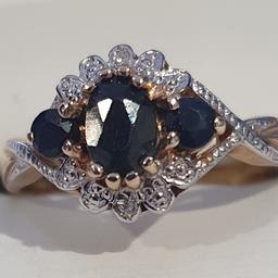 9CT sapphire and diamond ring

Size Q

RRP £525

If you are not happy with the ring once you receive it if you send it back we will give you a complete refund of the purchase price

Posted 1st class sign for

 If you have any doubts of my honesty please look at my feedback

 Please feel free to ask any questions