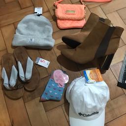 All new/ never worn (apart from river island bag) new socks, new sandals, new look boots worn round house for 5 minutes, 2 new hats collection cradley heath b64. Not splitting
