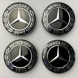 4x Mercedes Benz Alloy Wheel Centre Caps 75mm Hub Badges Emblem black