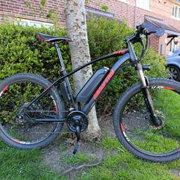 Like new Electric mountain bike. 3 speed. I've had it at 40kmph (25mph using pedal assist. Can be used just with throttle with top speed of 18mph. I've changed the road tyres for bigger off road tyres and also swapped the suspension for better Gila Pro RST full lockout. I can swap back to original if wanted. 
