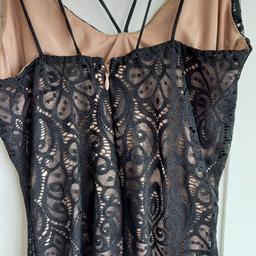 topshop black lace mini dress with beige underlay, worn a couple of times, size 6