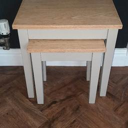Wooden nest of tables. Sanded and waxed top with Frenchic Salt of the Earth painted legs. Largest table measures approx 38cm wide x 25cm deep x 38cm tall. Pick up Astley M29.  Cash on collection please.