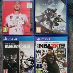 PS4 GAMES FOR SALE £10 EACH

I've got these 4 PS4 GAMES for sale 
All £10 pounds each 

Fifa 20.
Destiny 2.
Tom Clancy's Rainbow Six Siege.
NBA 2K19

All games are clean used once maybe 2 times max 

Not one mark on any of these games 

£10 pounds cash each
