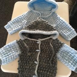 Baby hoodie cardigan’s ( new)🧶
Newborn size (£8.00 each).
Hand crocheted by myself,
 . Collection Only.