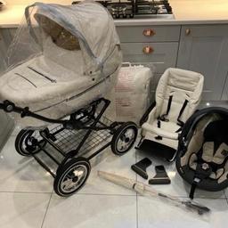 BabyStyle Prestige Lux
Cream Leather Pram Set has custom black chassis wich exclusively done by babystyle ( I have never seen
Another one ) comes with BeSafe Izi Go iSize car seat and isofix base. pram was hardly used due to lockdown and I need a double as I’m due another baby all comes with original boxes & accessories cash on collection only !