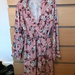 Pink floral cross over dress size 12 boohoo worn once