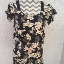 Ladies black/white with pink flowers top/shorts all in one
