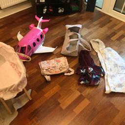 Barbie plane
Doll carrier
Moses dolls cot 
Cath kidston backpack
Ted Baker onsie age 7-8
White company dressing gown age 7-8
Need gone no offers price to sell quickly