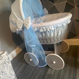 NOT FREE!!!
Baby’s boys Moses basket used 3 times as he preferred his bean bag 
No marks 
OPEN TO OFFERS!