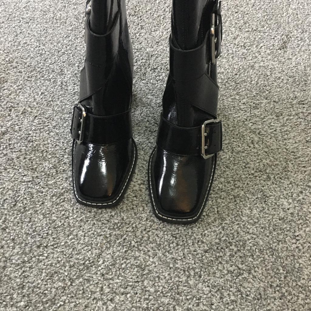 Patent river island boots, never been worn. New with labels, size 5.