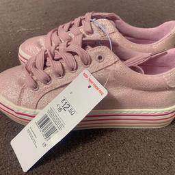 Brand new girls pink sparkly wedge trainers size 2