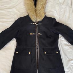 Black size 12 coat from miss selfridge. Very good condition. One button is missing.