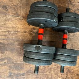 Dumbbells hardly used. 
Includes 2 bars, screw ends and
4x2kg 
4x1.5kg
4x1.25kg weights. 
Pick up only from scholar green 
£15