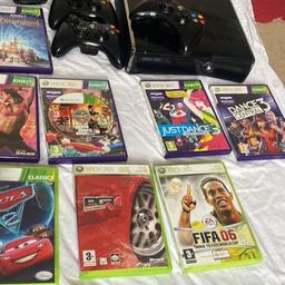 GTA 5 no case 7 other games 
Console 
Kinect 
Original power prick 
Hdmi 
3 controllers one of which needs battery back
