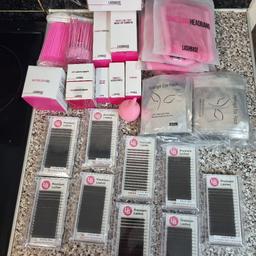 Lash base kit (Brand new)

CC Lash mixed packs-
0.05
7/9/11/13
8/10/12/14
0.10
7/9/11/13
9/11/13/15
0.15
4/5/6
7/9/11/13
8/10/12/14
9/11/13/15
7/8/9/10/11/12/13

Gel patches
Pink Headband
Lash blower
Makeup remover
Room Neutraliser Gel
Cream Adhesive Remover x2
Primer & Accelerator
Supreme Lash Adhesive
Extreme Lash Adhesive
Eyelid and Lash Cleanser
Lash Brushes
Microfiber Lash brush
Pre Made Fan Storage Box

Great for a beginner as has everything but the tweezers.
Cost well over £250
