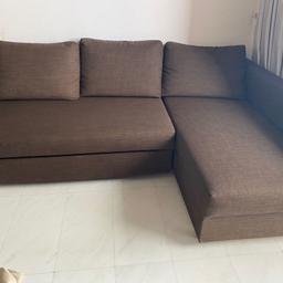 Highly popular ikea friheten corner sofa bed with storage

Text/ whatsapp 07985294776 with ur postcode

Good used condition

Lovely brown colour 

Chase can be on the left or right side

Handy pull out bed

Sofa Dismantled for Easy transport to your home

Easy assembly instructions available online

230 cm wide x 150 cm