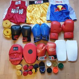 3 x medium shorts


4 x gloves ( 2 x 8oz. 2 x ten oz)


One pair of sparring mitts


One pair of shin pads


8 x hand wraps


6 x mouth shields


2 x yellow belts ( 240cm 280cm)