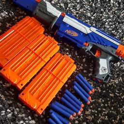 comes with 3 large bullet magazines for some extreme action fully working order.
pull back to load magazine .
comes with 15 bullets

have 2 lots if this bundle as both mg kids had the same