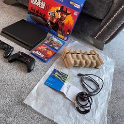 Excellent condition. Comes boxed with all required cables to play, 2 x wireless controllers & 2 games (Red Dead / Far cry).  Console has been sat in a cupboard for months hence sale. Hardly used.