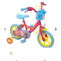 Great condition comes with a cupcake helmet

Age Range: 3-5 years
Approximate Weight (KG): 8kg
Brake Type: Front and rear calliper brakes
Tyres: 12" puncture proof foam tyres
Frame: Robust Steel
Stabilisers: Yes - removable
Fully enclosed printed chainguard
The Peppa Pig Kids Bike - 12" Wheel is perfect for any little Peppa fan. Featuring cute Peppa Pig character graphics, removable handlebar basket, and puncture proof tyres. The handlebar and seat height are both adjustable
