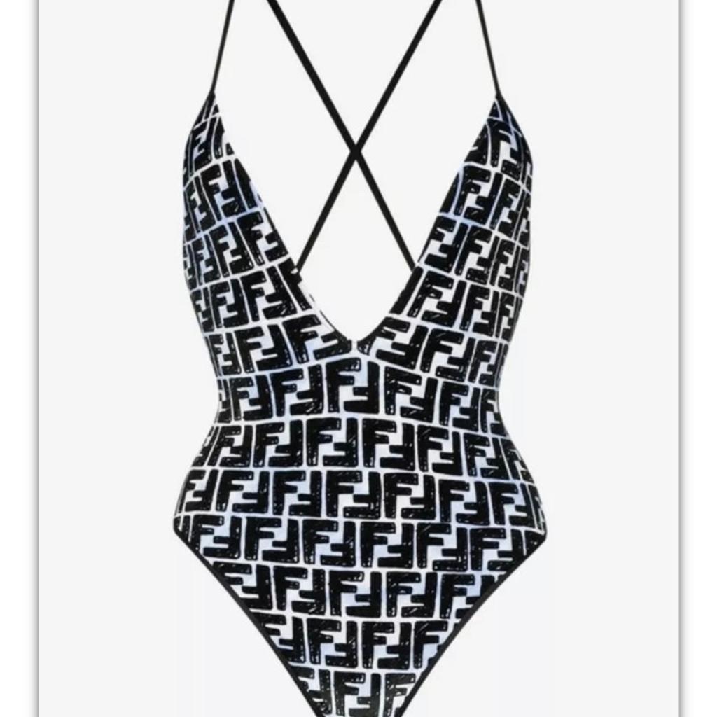 Fendi swim suit size Xl -14 to 16 couloir black and white whit a touch of blue running through brand with tags RRP £400