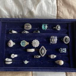 All blingy rings size N-P great condition. 1.50 each OR £20 for all including blue velvet lined ring holder