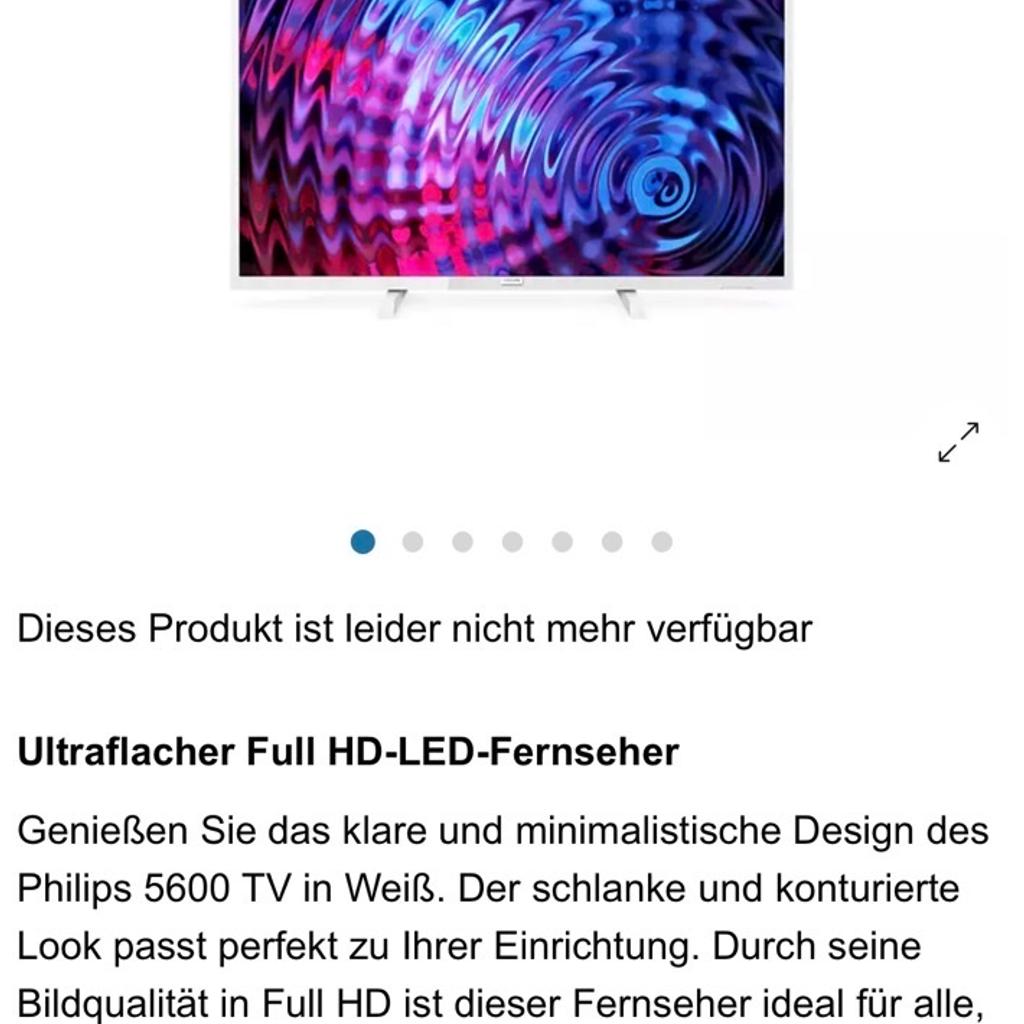 •• KEIN TAUSCH ••

- weißer Philips Full HD LED TV / Fernseher (32PFS5603/12)
- 80 cm / 32 Zoll Bildschirmdiagonale
- hergestellt im Februar 2019, gekauft im Juli 2019
- integrierter Receiver
- habe ihn die letzten anderthalb Jahre als zweiten Monitor im Home Office genutzt
- top Zustand!
- 2 HDMI Anschlüsse & 1 SCART

Kein Versand! Nur an Selbstabholer in 66869 Schellweiler
