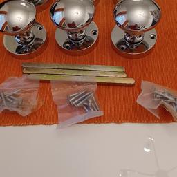 x 3 pairs of polished chrome doorknobs with everything included, no box as we thought that they would have been ok and threw the receipt away etc. Bought from b and q.  £18 for all.