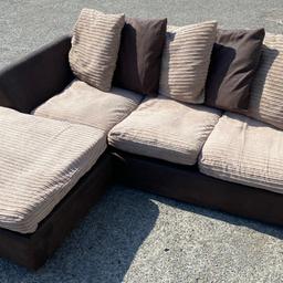Good used condition. No damages 
Smoke & pet free home 
End part unclips so can use as a 3 seater & footstool

Dimensions
220cm width 
162cm depth , 88cm depth without the end part attached 

Can deliver locally for some fuel or welcome to collect 
Is dry stored ready.