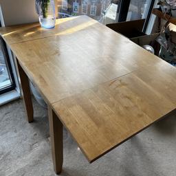 Drop leaf extendable table.
H 74cm x W 78cm and D 59cm when unextended and 119cm when extended 

 Collection Colindale NW9 5WD