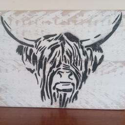 'Highland Cow' Wall Art.
Handmade from reclaimed timber. Approx. 27x20cm size. Can be wall hung or stand on a shelf or mantelpiece. Has a varnished finish to preserve the image and make it hard wearing. The piece has been painted with Rustoleum Chalk White chalk paint and then sanded down for a distressed appearance.
All our items are handmade from reclaimed timber which has been carefully sourced from a reputable company to ensure the best quality.