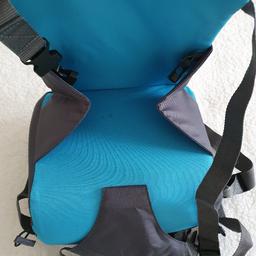Nuby chair seat booster in used condition with few stains.

 Adjustable travel booster seat with 3 point harness & seat safety straps which converts into a stylish bag

Comfortable soft foam cushion

Easy clean, waterproof fabric

Mesh pocket for storage including bottles, bibs, spoons or other on-the-go items. 

Designed for children able to sit unaided from 6 months up to 36 months or maximum weight of 15kg / 33.1lbs