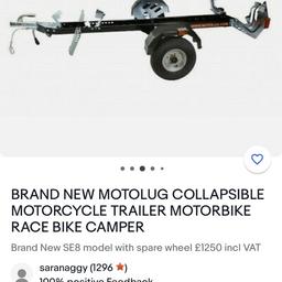 Motorcycle motolug collapsible trailer 
Brand new used once 
Paid £1250 off eBay 
Bargain £350
Can deliver local 
Comes with accessories and spare wheel