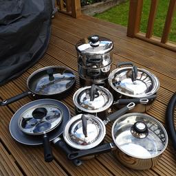 selection of pans mostly prestige in Stainless Steel in good condition selling as got a new kitchen