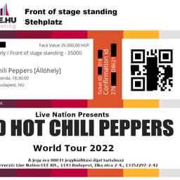 2x Red Hot Chili Peppers Budapest Konzerkarten zum Originalpreis.

15.06.2022, Budapest, Puskas Arena

Preis je Karte.

Ticket für Front of Stage Stehplatz.

Zwei meiner Freunde können nicht gehen, deswegen stehen diese 2 Karten hier zum Verkauf.

Privatverkauf, keine Rücknahme.