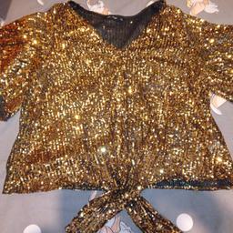 ladies party sequin top 
f&f size 14 stretch
tie knot front style 
cost £16 bnwt 

ideal party or wedding wear
please look at other items up for grabs thank you 
collection within 3 days plz as having a clear out.
collection russells hall dy1