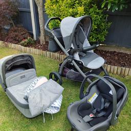 used but still in good condition. pet and smoke free house.
all of the parts of pushchair have been washed. there is additional double sided seat liner and rain proof cover, cup holder, bag. Carry cot can be folded flat.
There are two seating positions: facing mum and outward-facing. Large extendable UPF 50+ hood with visor and mesh insert

Car seat 0-13kg

Message me for more pictures.

Original price was £800