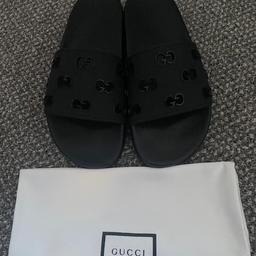 Brand new pair of Gucci Sliders UK 8. These were given as a gift but are too large. Box was damaged in storage- selling with the slider, dustbag and card.
Grab yourself a bargain.